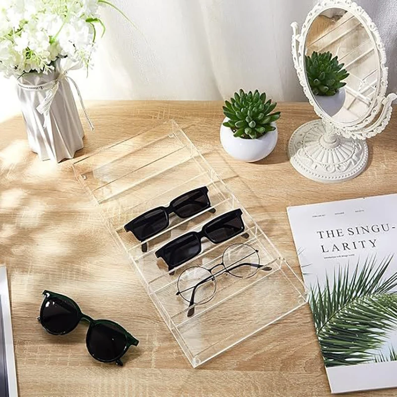 

2 шт. штабелируемый органайзер с 6 отделениями, акриловый лоток для очков для солнцезащитных очков - прозрачный настольный футляр для хранения очков
