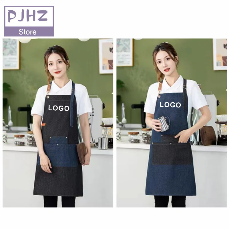 Customized Restaurant Waiter Apron Kitchen Chef Cook Aprons Baking Cleaning Restaurant Studio Uniforms Print Embroidery Logo