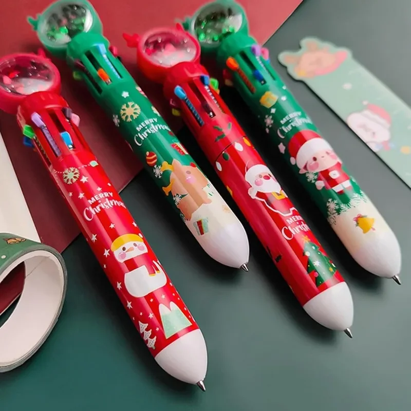 12pcs novelty Christmas tree snowman element ballpoint pen ten-color multicolor Christmas stationery