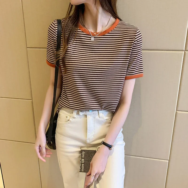 Tops Woman Summer Outfit Short Sleeve T Shirt for Women New in Knitwears Baggy Y2k Clothes Yk2 Korean Youthful Sale Vintage Tee