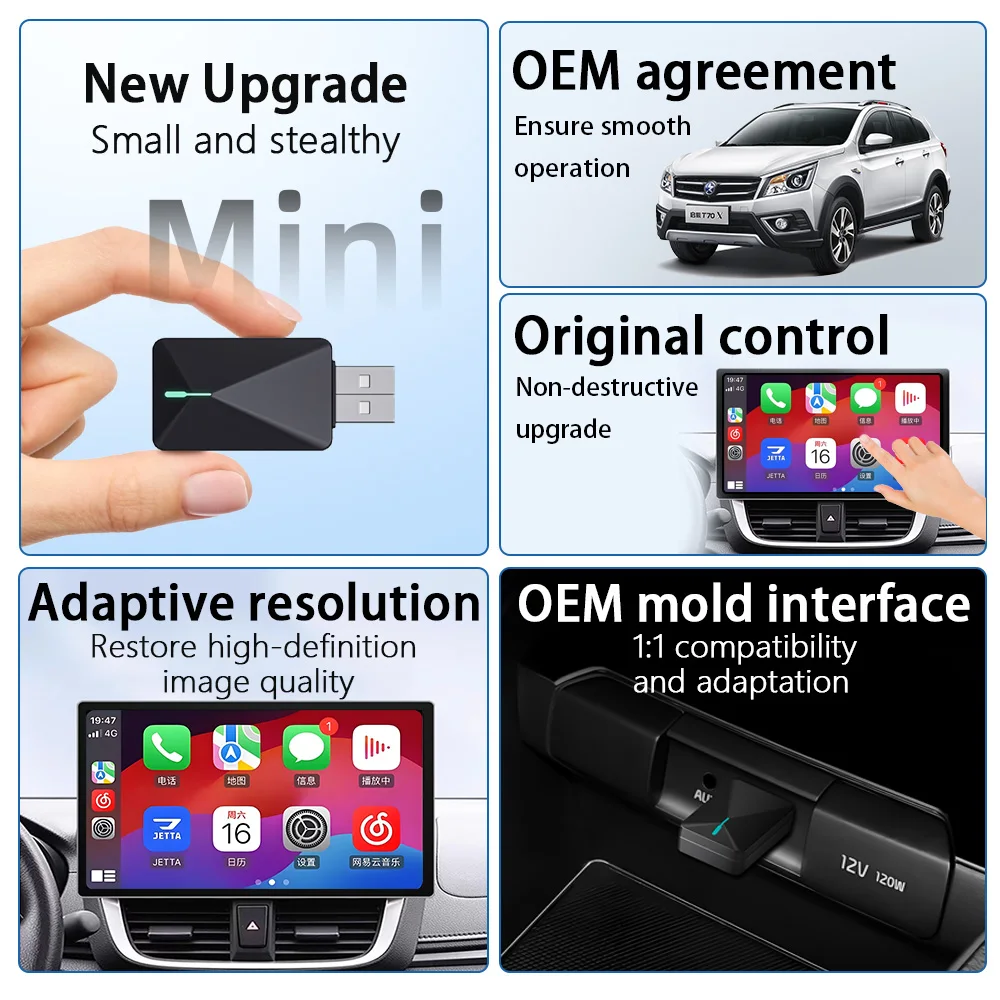 Baidu CarLife Wired to Wireless CarPlay Adapter Built-in 2.4G+5G WiFi Bluetooth Auto Connect Plug&Play for Kia Honda Toyota BMW