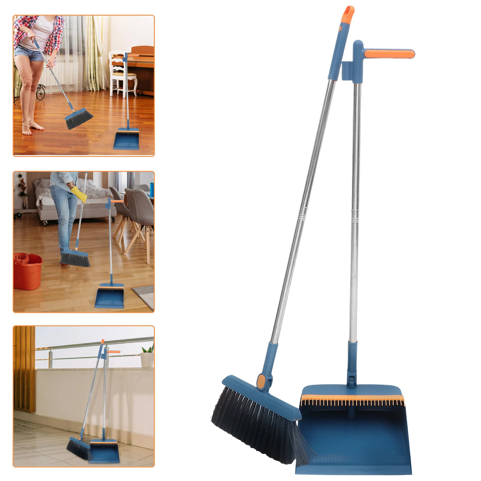 

1Set Home Cleaning Broom Dustpan Set Strong Plastic Steel Construction Dense Bristles for Debris Hair Removal Portable Handle