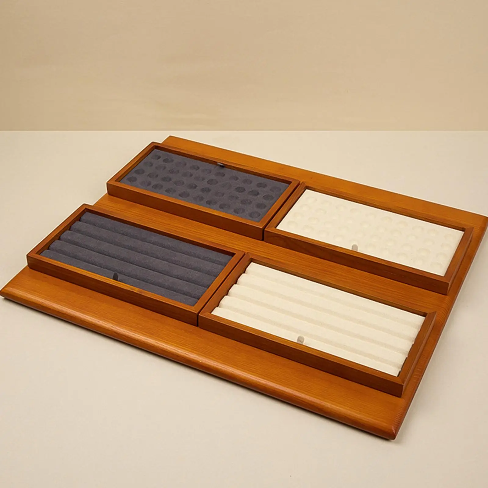 

Detachable Microfiber Solid Wood Jewelry Holder Dish for Diamond Display Tray and Retail Photography Use