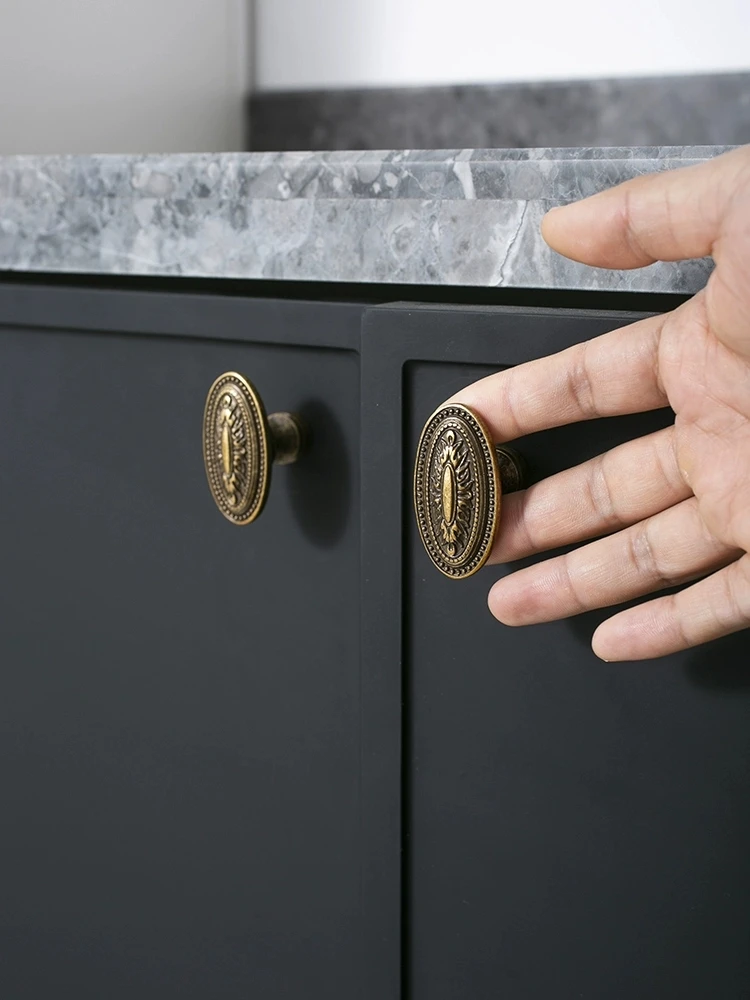 Solid Brass French Furniture Handles In Bronze Color Bedroom Wardrobe Handles Kitchen Cabinet Drawer Single Hole Handles Knobs