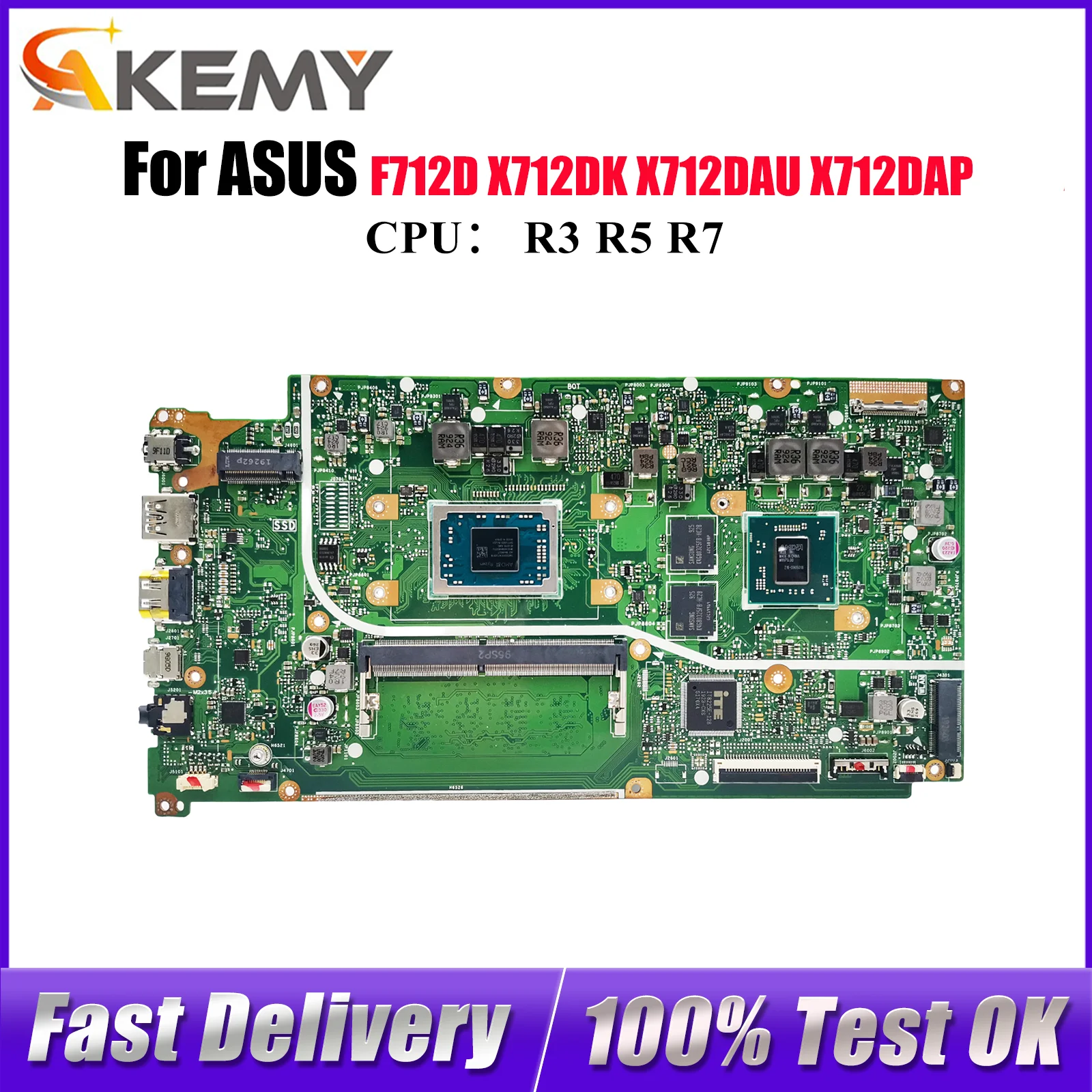 

X712DK Laptop Motherboard For ASUS VivoBook X712DK V5000d X712D M5050D M712D X712DAU X712DAP F712D Mainboard With R3 R5 R7 CPU