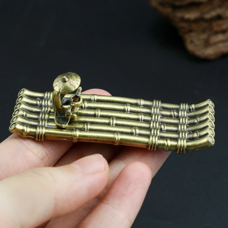 Vintage Bronze Small Incense Burners Ornaments Bamboo Raft Incense Base Incense Stick Holder Stand Tray Ash Catcher Plate