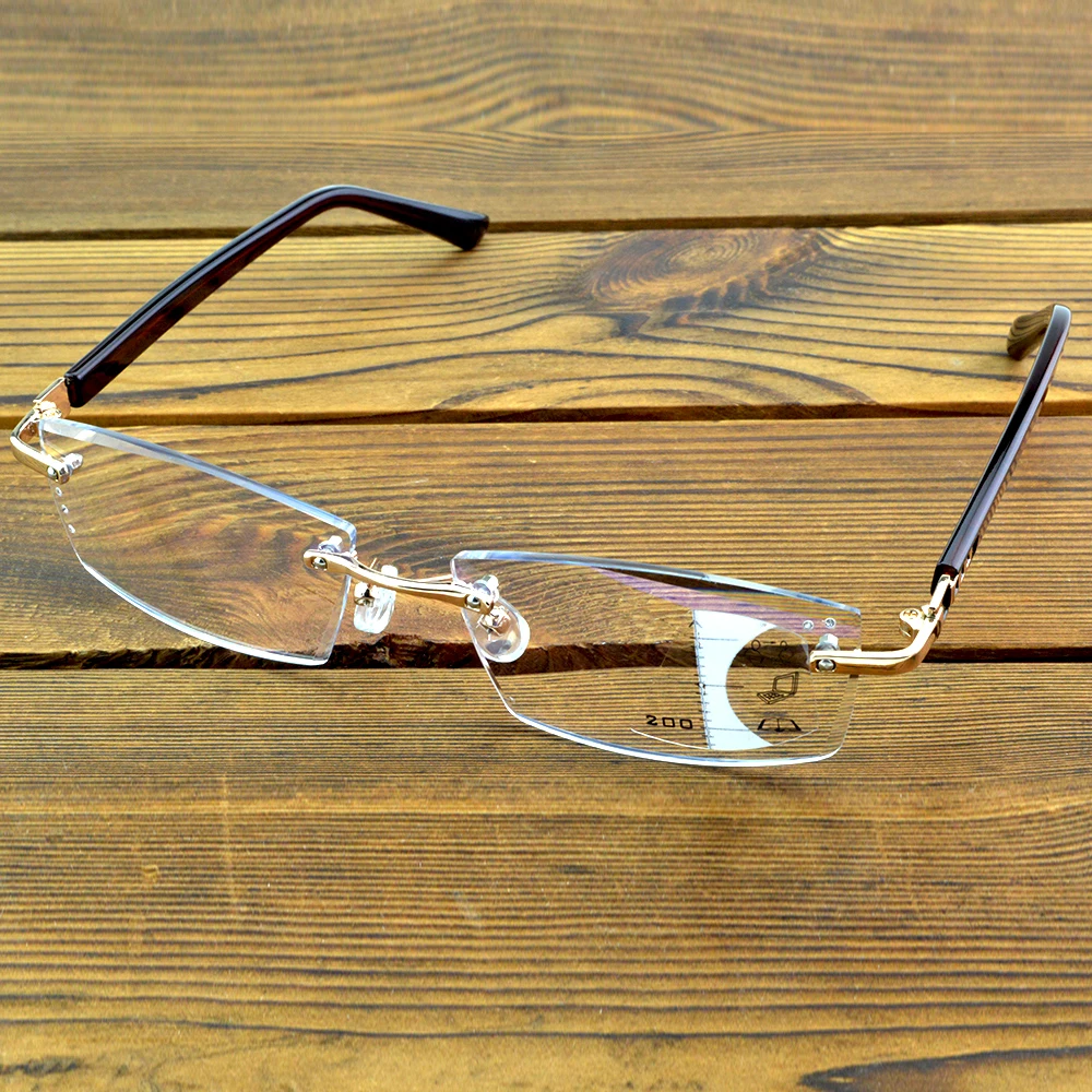 Clara Vida kacamata baca pria tanpa bingkai berlian dekoratif kelas tinggi progresif + 1 sampai + 4