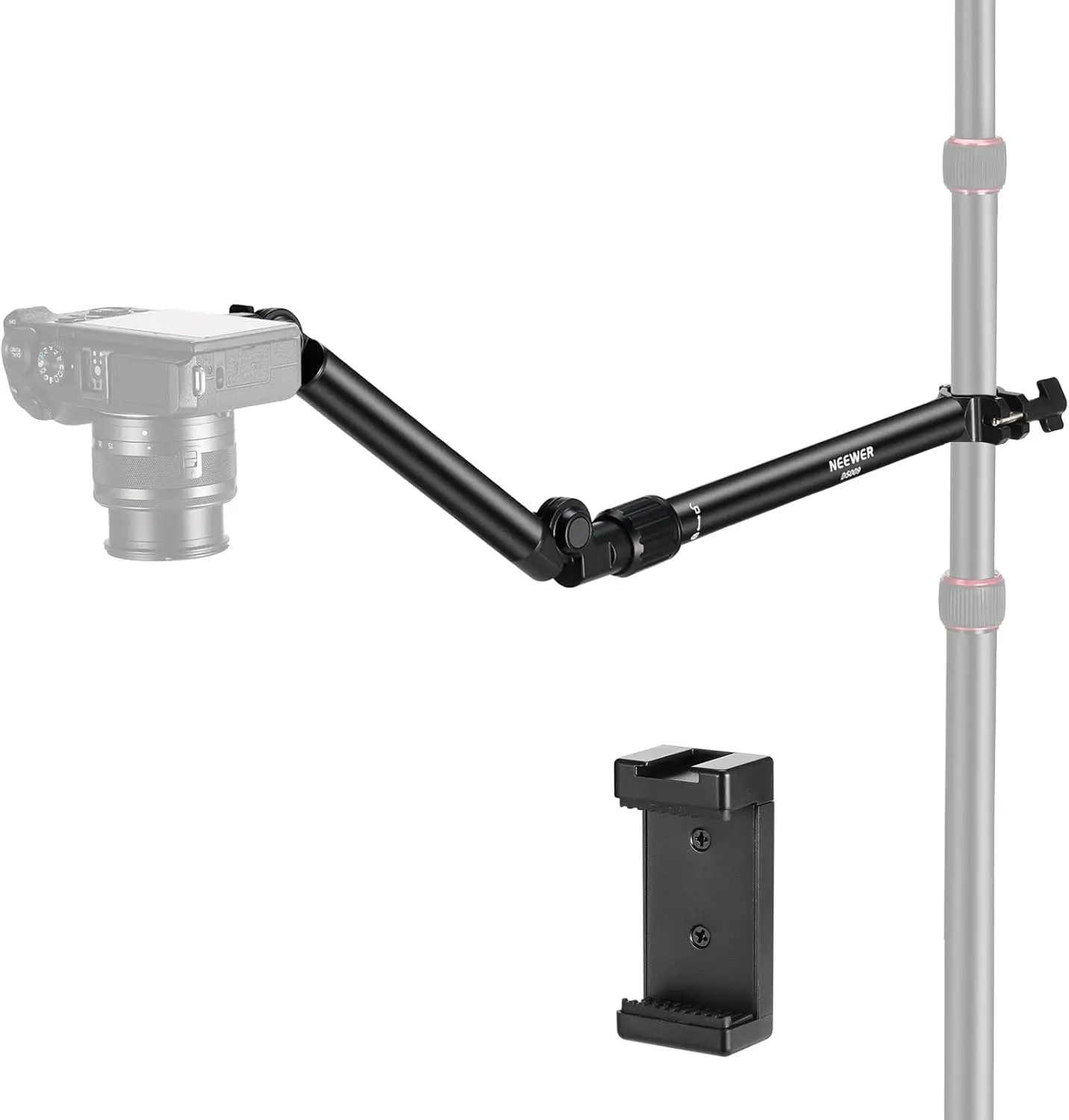

Overhead Camera Mount Arm with Phone Clip, 22"/56cm 180°&360° 2 Section Flexible Holding Arm for Desk Stand, Fits 0.87