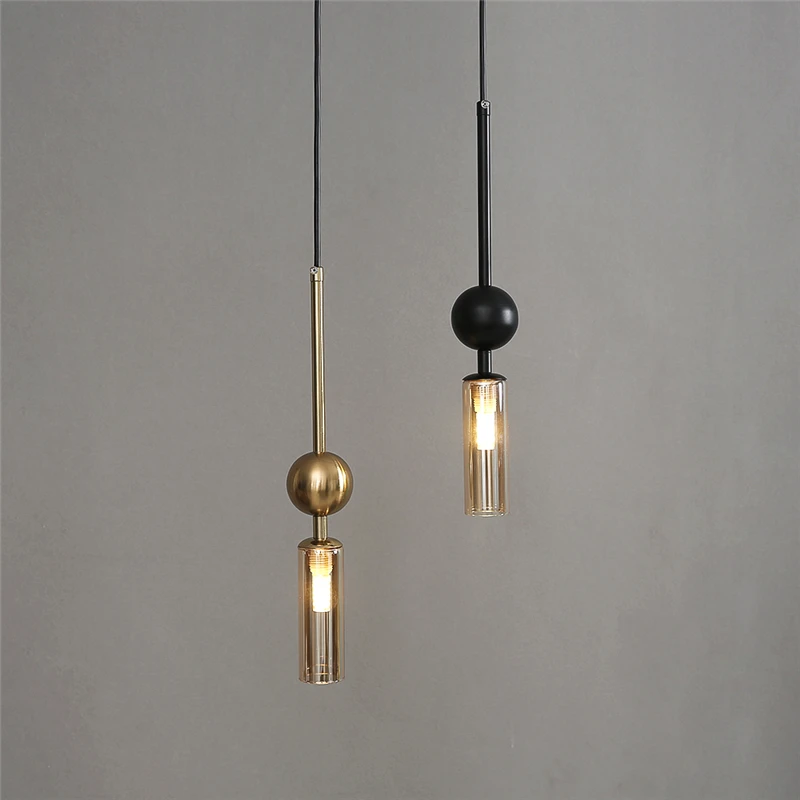 

Nordic Light Luxury Pendant Lights Gold Black Iron Art Chandeliers LED Restaurant Bedroom Bedside Glass Decoration Hanging Lamp