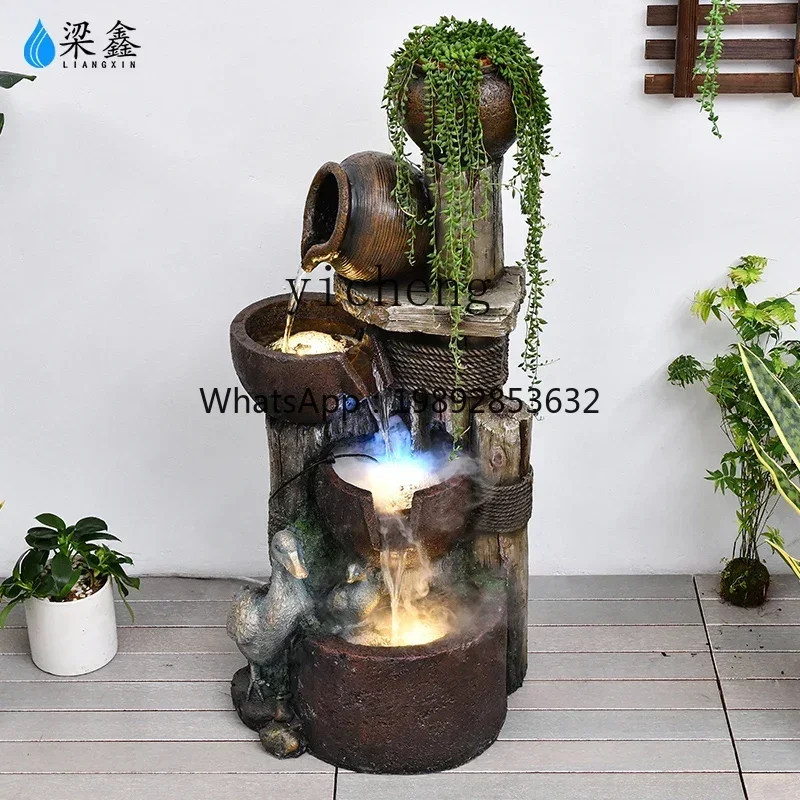 B1   Chinese-style floor-to-ceiling rockery, flowing water fountain, fish pond ornament, villa courtyard, water curtain wall,