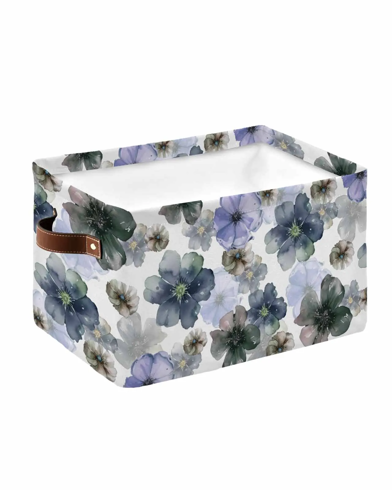 Plants Violet Flowers White Background Foldable Storage Basket Waterproof Home Clothing Organizer Children Toy Storage Bag