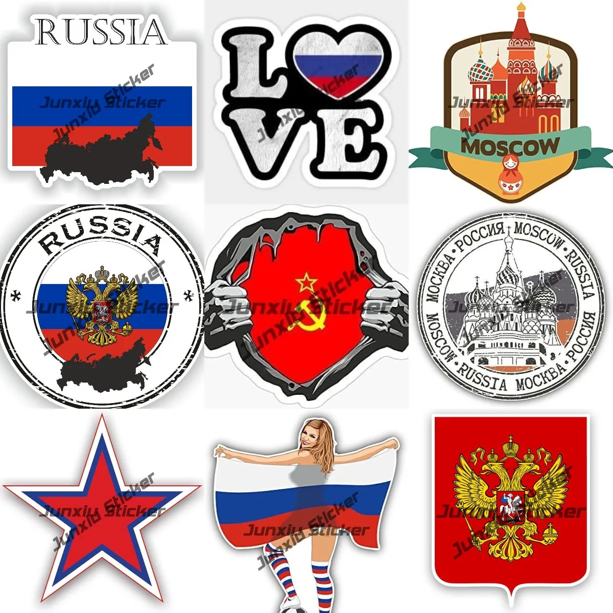 

Russia Flag Coat of Arms Sticker Russian Federation World Flag Golden Badge Vinyl Decal Russia Moscow The Kremlin Round PVC Flag