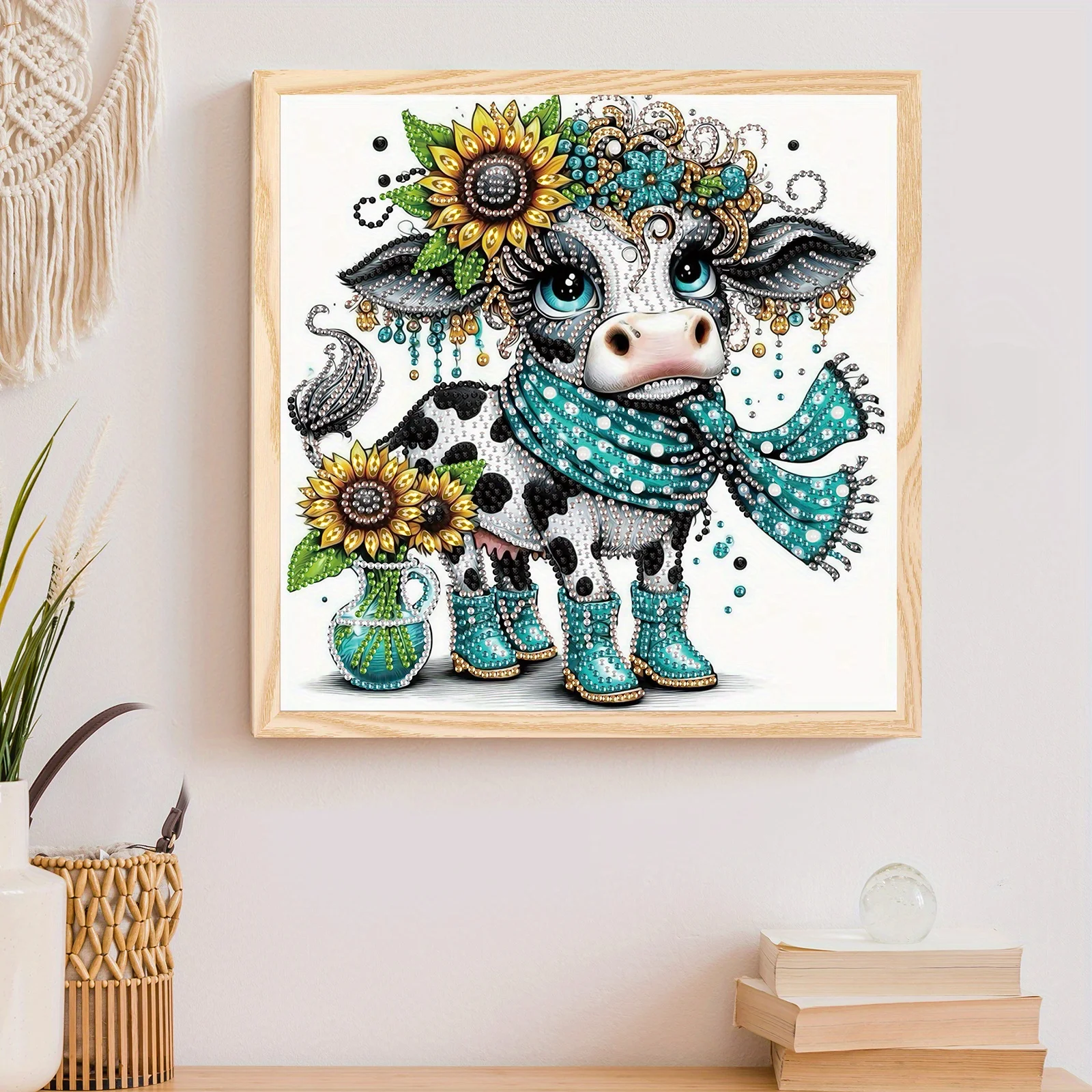 DIY Cattle and flowers 5D Special Shape Diamond Art Kits for Beginners,Diamond Art Painting Kits for Home Wall Decoration Gift