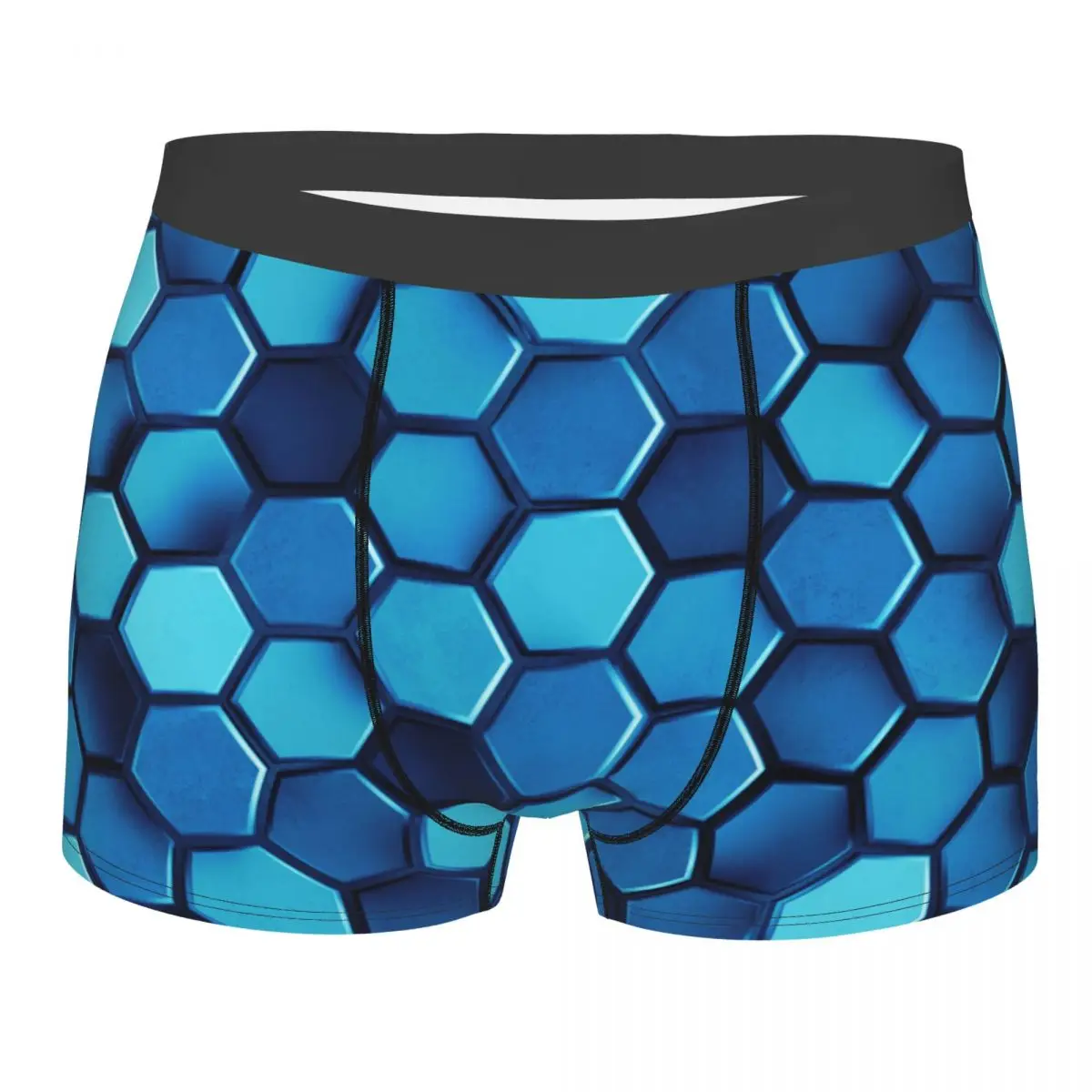 Funny Boxer Abstract 3d Honeycomb Rendering Shorts Panties Men Underwear Blue Hexagon Pattern Polyester Underpants for Homme