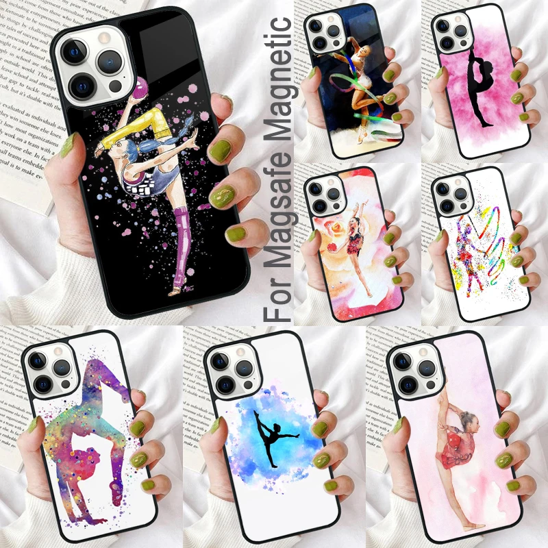 Gymnastics Oil Painting Magnetic Soft Phone Case for iPhone 16 Promax 15 Pro 13 14 Plus 11 12 Mini MagSafe Coque