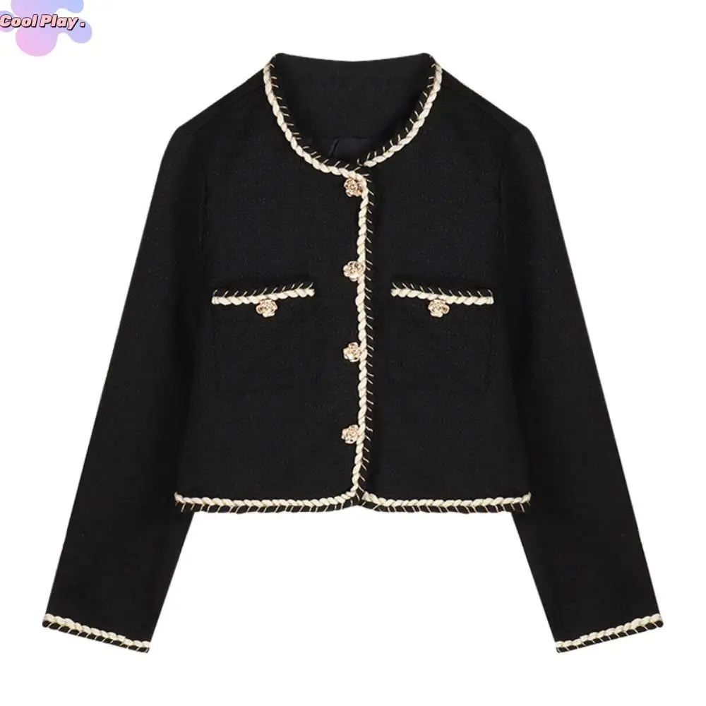 

Fashion Y2k Elegant Jacket Women Tweed Chic Vintage Coats Korean Outerwear Socialite Style Jacket Holiday