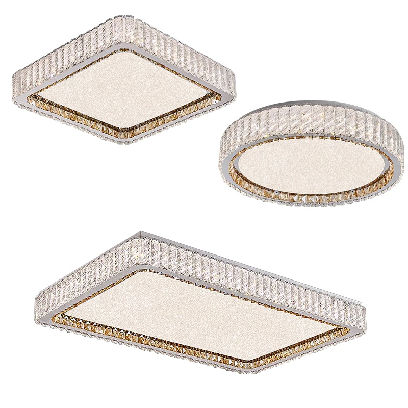 Led Modern Crystal Light Fixture for Living Room Decoration, Easy Installation Dimmable Ceiling Lamp Gold Stainless Steel Lamps