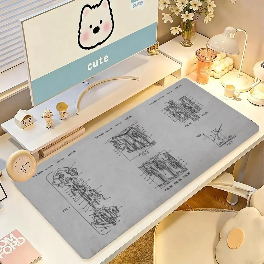Vintage Mechanical Robot Sketch Blueprint Mousepad Compatible With Laptop Bedroom Learning Keyboard Pad