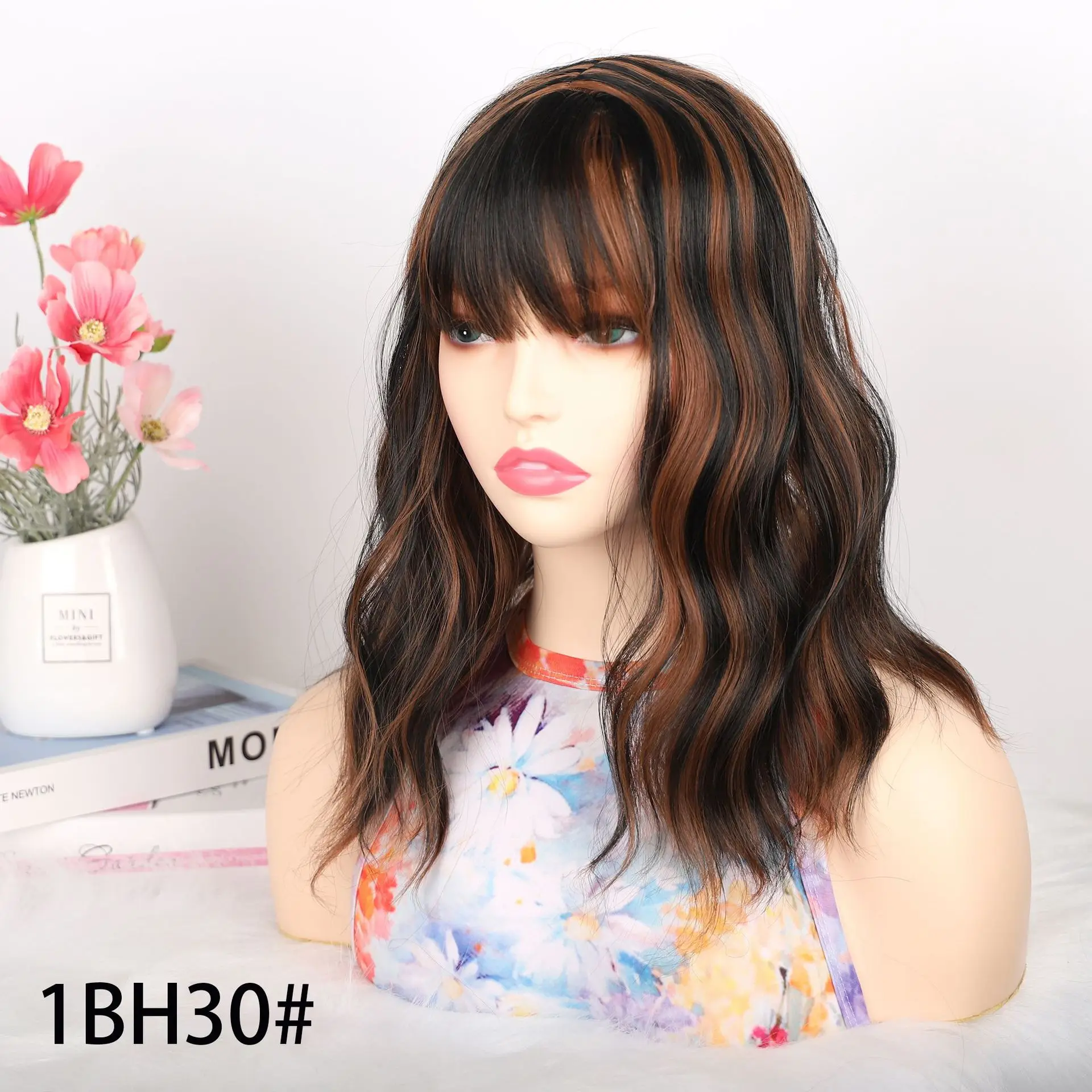 

Loose Water Wave Hairpiece Clip in Fluffy Synthetic Hair Topper with Choppy Bangs Synthetic Hair Toupee for Women Girls