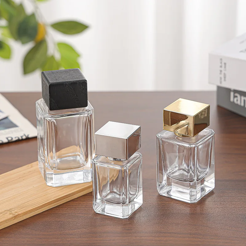 5pcs 30/50/100ml Premium Perfume Bottle Clear Thickened Glass Fine Mist Square Spray Bottle Crimp Nick Bayonet Bottle Atomizer