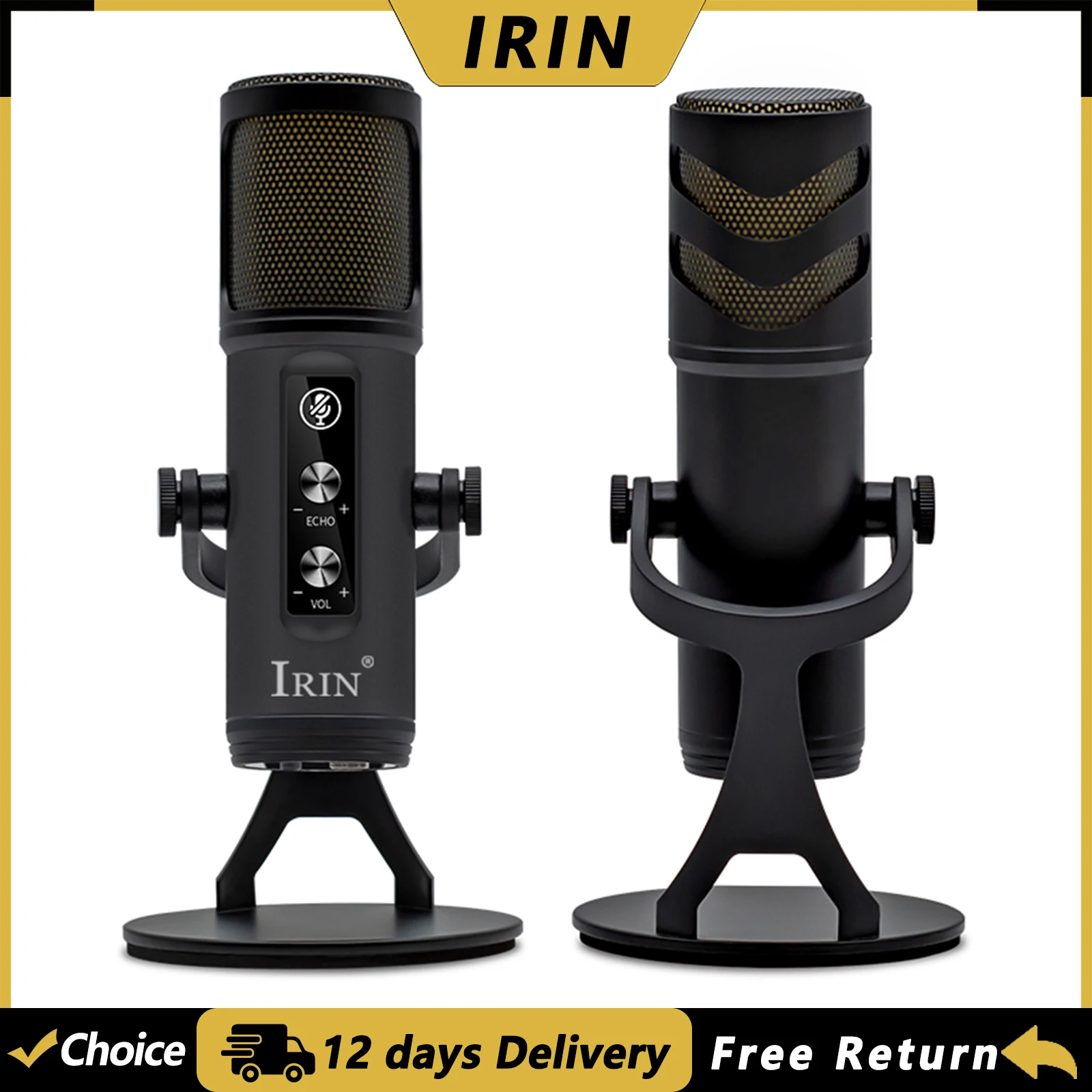 IRIN ZX-776 Condenser Microphone RGB Light Volume Touch Mute Noise Reduction 0 Delay Mic for Streaming Gaming Recording