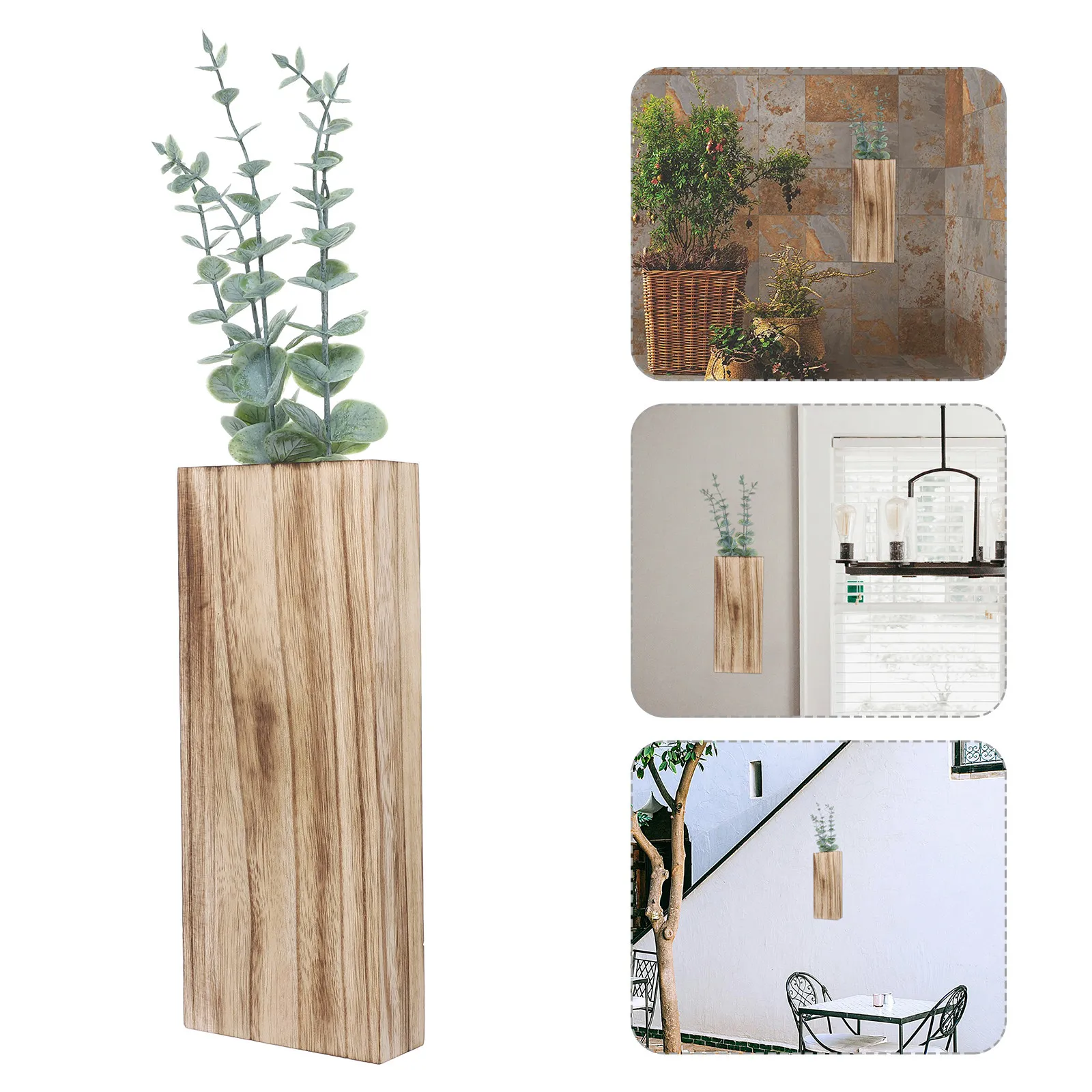 Wall Mounted Board Indoor Hanging Planter Vertical Halloween Christmas New Year Artificial Eucalyptus Plant Wood
