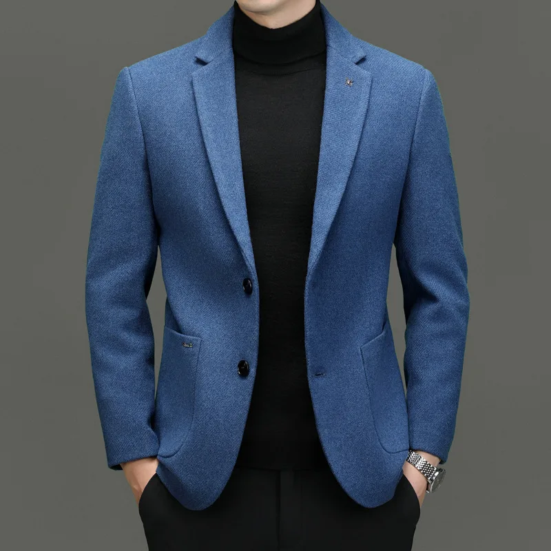 

1-A135 and Winter New Men's Hong Kong Style Fashion Business Casual Suit Thickened Wool Suit Jacket Fart Big