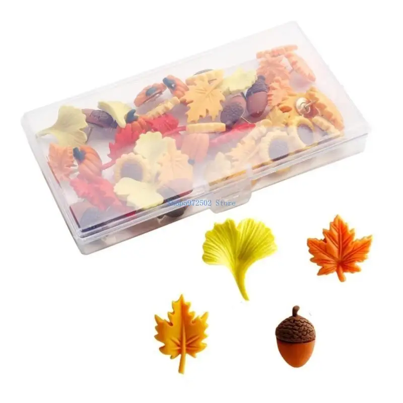 Y3NC 40pcs Maple Leaf Flower Push Pin