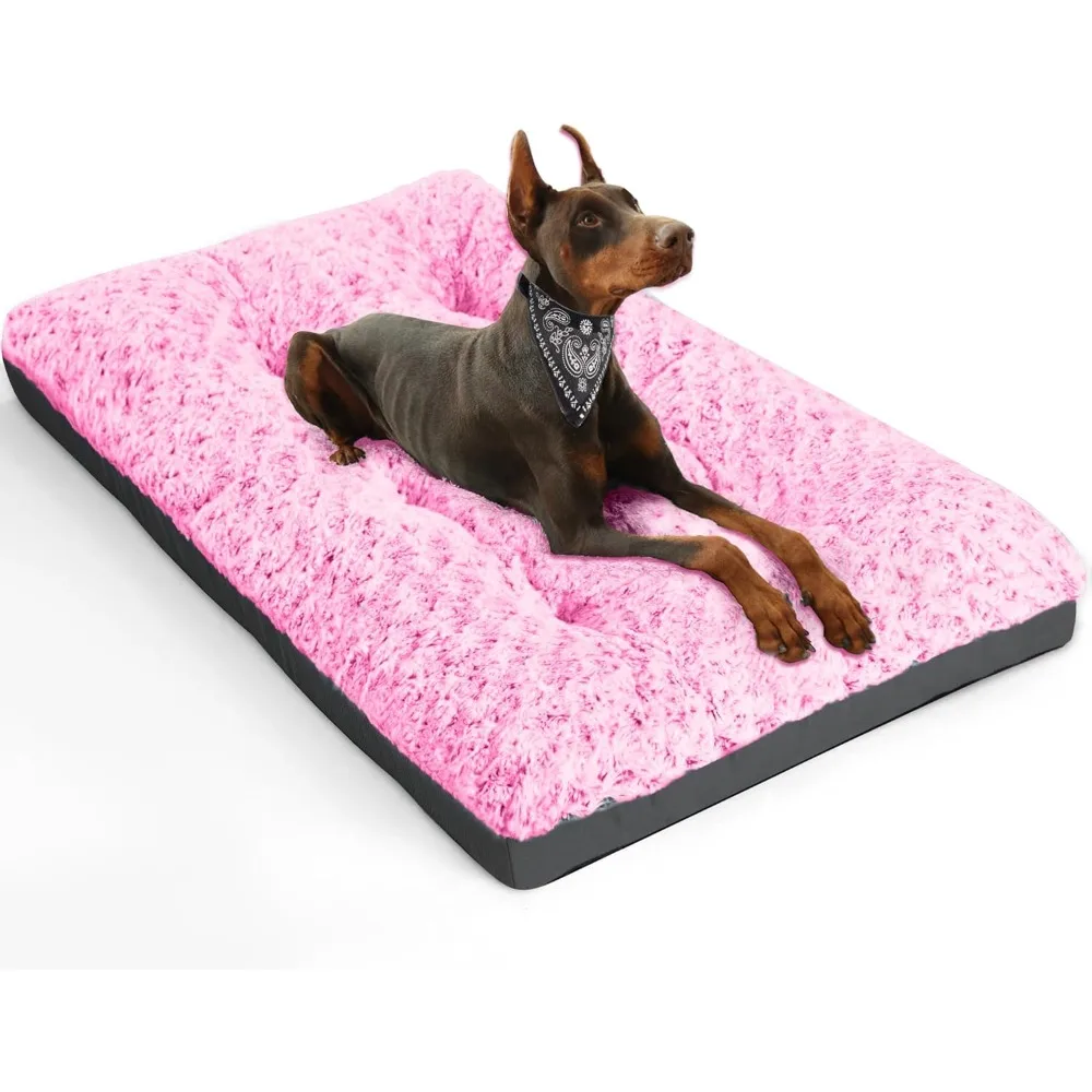 

Deluxe Washable XXL Dog Bed Dog Crate Mat 48 inch Comfy Fluffy Kennel Pad Anti-Slip for Dogs Up to 110 lbs, 48" x 30", Pink