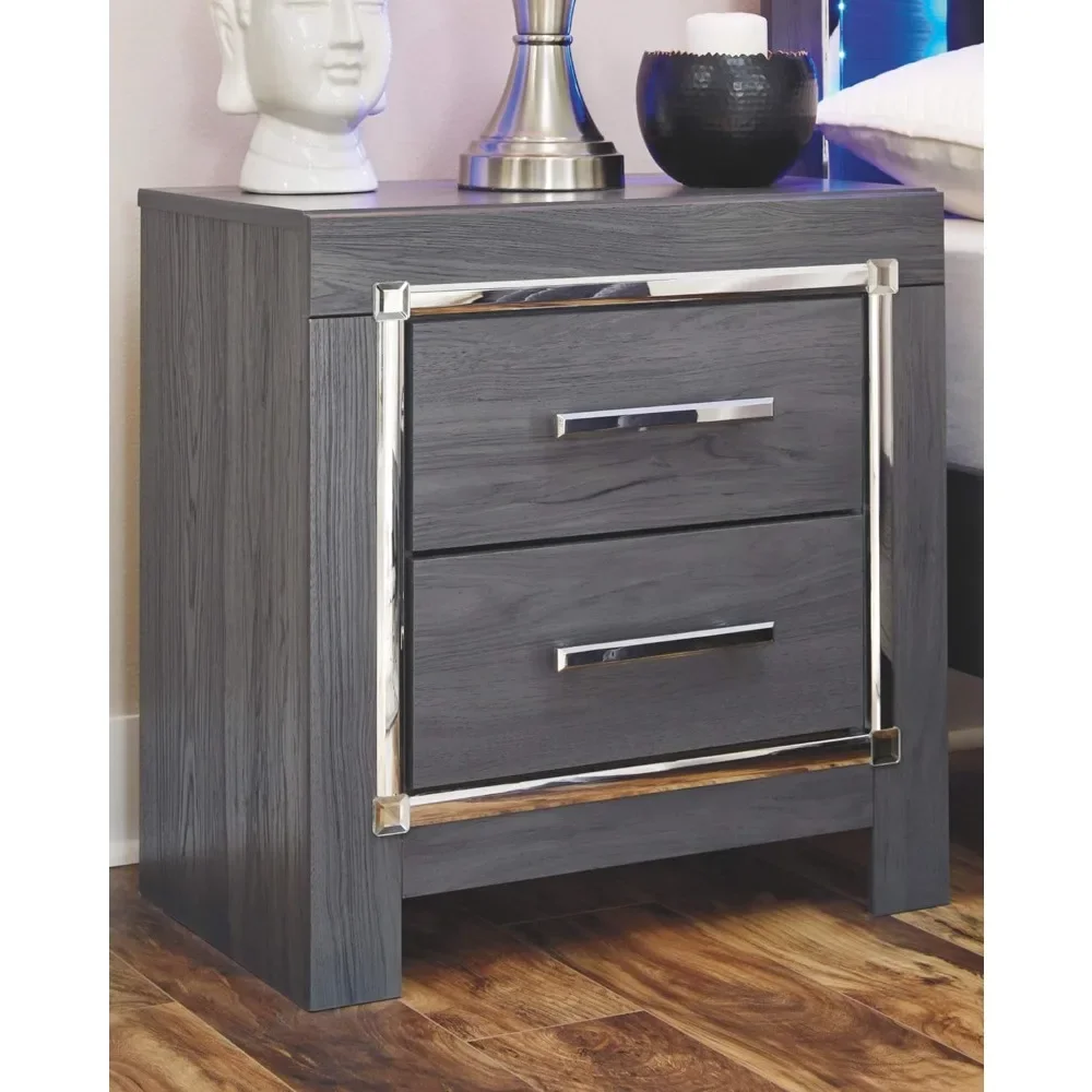 Signature Design by Ashley Lodanna Modern Glam 2 Drawer Nightstand with USB & Wireless Charging Options, Gray Wood Grain,Grey