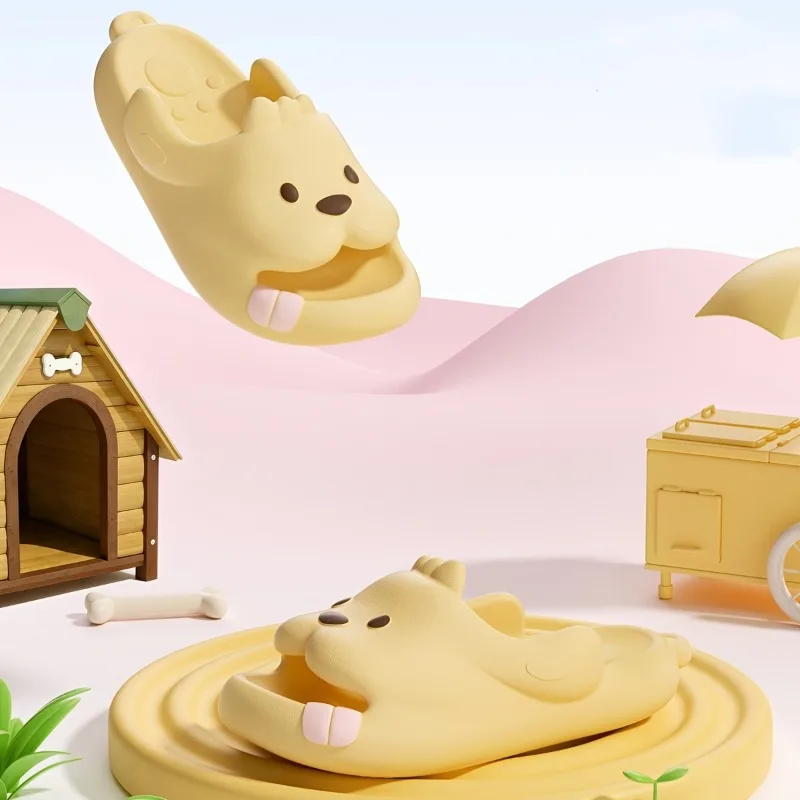 Cute Dog Cartoon Slippers Women Men Summer Thick Sole Slides Non Slip Bathroom Sandals Indoor Home outdoor puppy Couple Shoes view 2