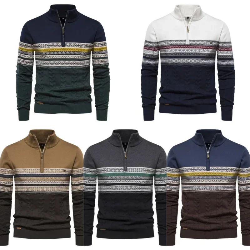الخريف الشتاء الرجال تريكو نصف سستة البلوفرات سترة الذكور الخامس الرقبة محبوك لاعبا البلوزات غير رسمية بلوزات رجل الملابس 2XL #4