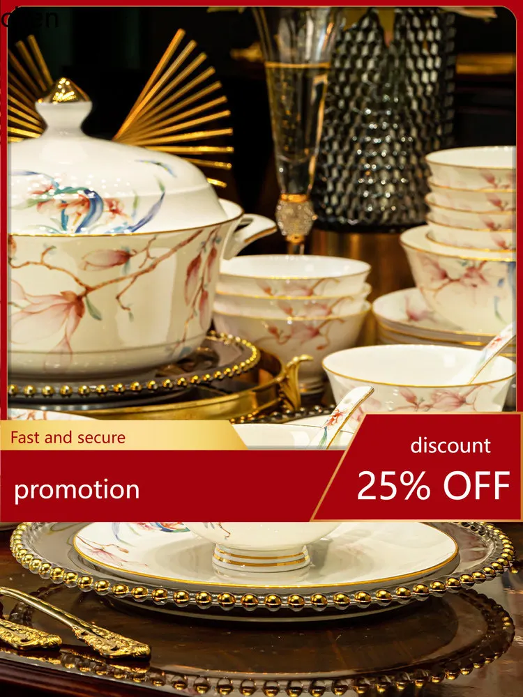 

Элегантная тарелка-миска из костяного фарфора H1, подарок для молодоженов, посуда для дома, набор тарелок и мисок.