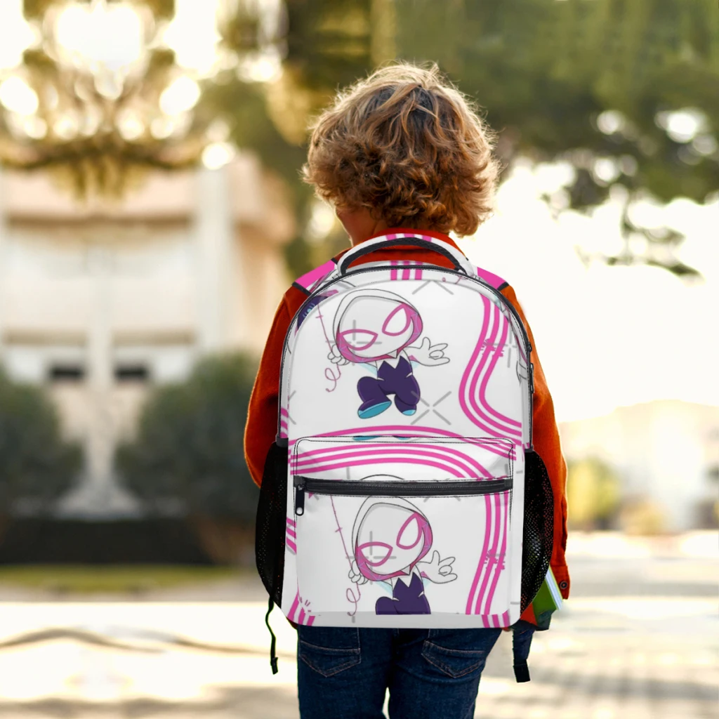 Spider Ghost Pattern School Bag, mochila de desenho animado para crianças, elegante, fofa, bebê Spidey, nova, 17"