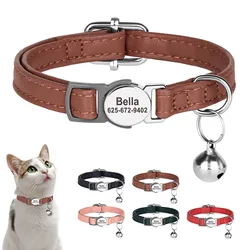 Collar de gato personalizado, collares de cuero PU para gatos, Collar de seguridad separable para mascotas, collares para cachorros y gatitos, antipérdida para gatos grabados gratis