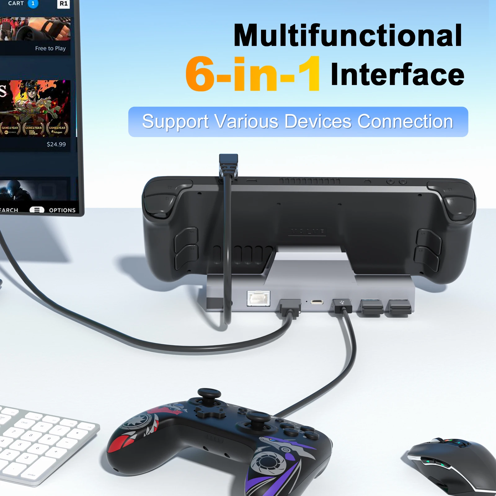 

IINE Steam Deck Aluminum Docking Station Multi-function Charging Video Converter Compatible SteamDeck for Switch/OLED