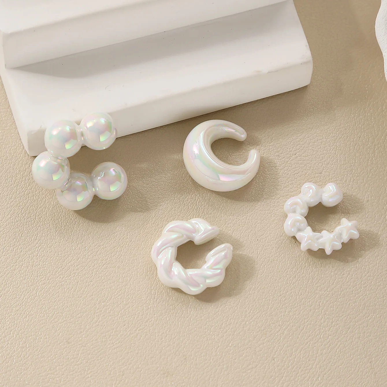 4pcs Cross border Iridescent Hoop Clip on Earrings for Non Pierced Ears Cute Colorful Creative Multi piece Women Ear Clip Set Ho