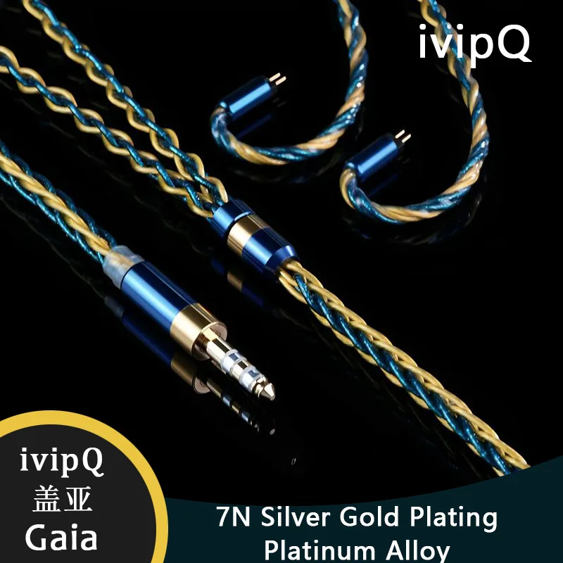 ivipQ-Gaia 7N Silver Gold Plated Platinum Alloy High Purity HiFi IEM Earphone Upgrade Cable Balance 4.4mm 2Pin 0.78mm MMCX Wire