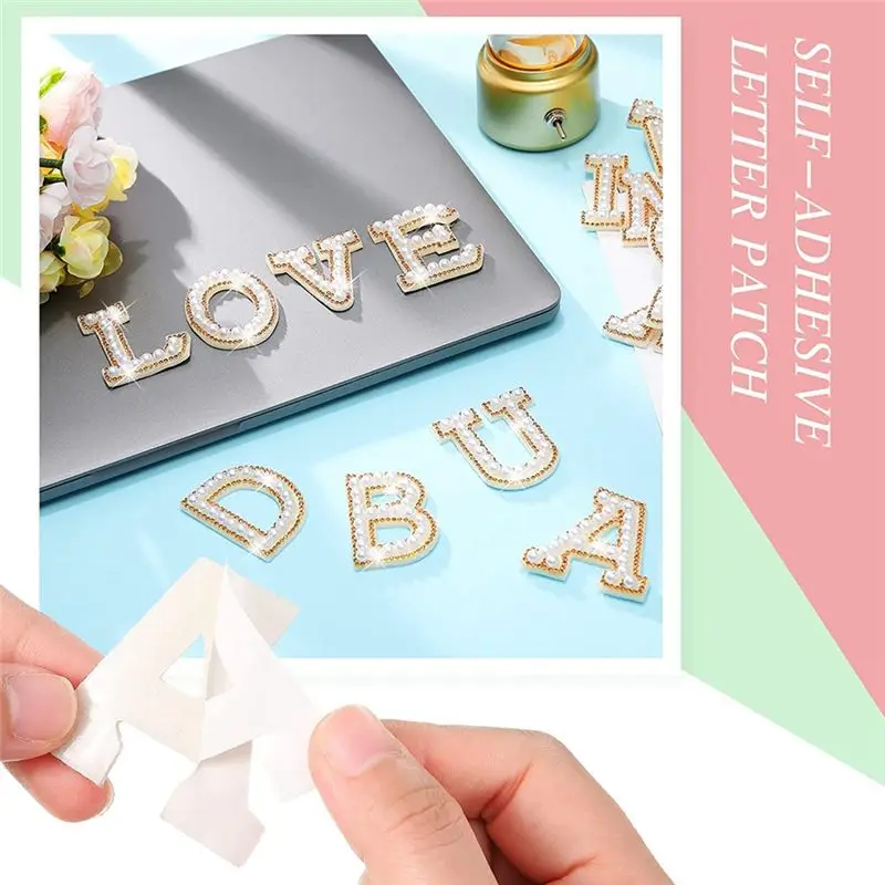 A74U Pearl Rhinestone Letter Patches A-Z Bling Rhinestone Letter Stickers Glitter Rhinestone Alphabet Applique Letter Sticker