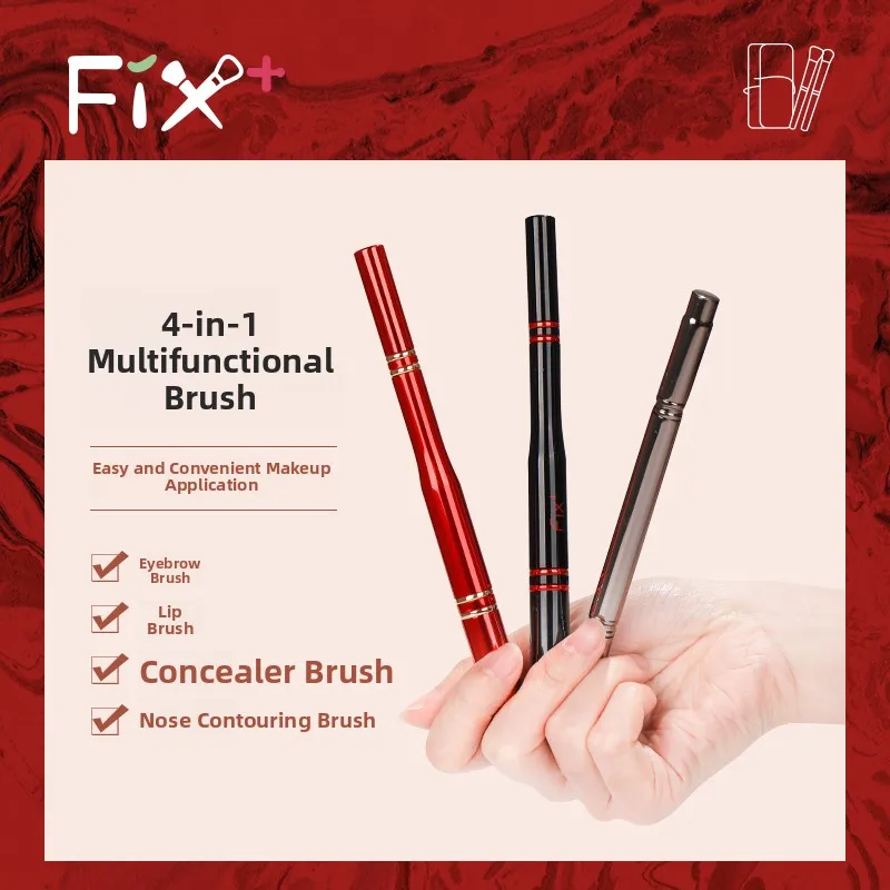 Fix plus Four-In-One Portable Multi-Function Makeup Brush Upgraded Version Concealer Nose Shadow Lip Brush Eyebrow Brush