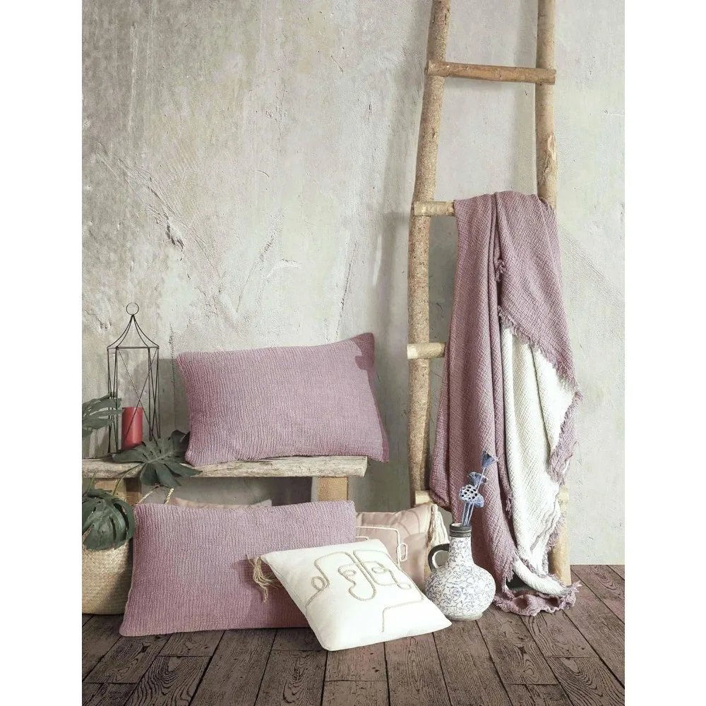 أغطية وسائد من الموسلين مكونة من 4 طبقات من القطن العضوي بنسبة 100% - قابلة للتنفس، فائقة النعومة، خفيفة الوزن، مغسولة مسبقًا لـ Com