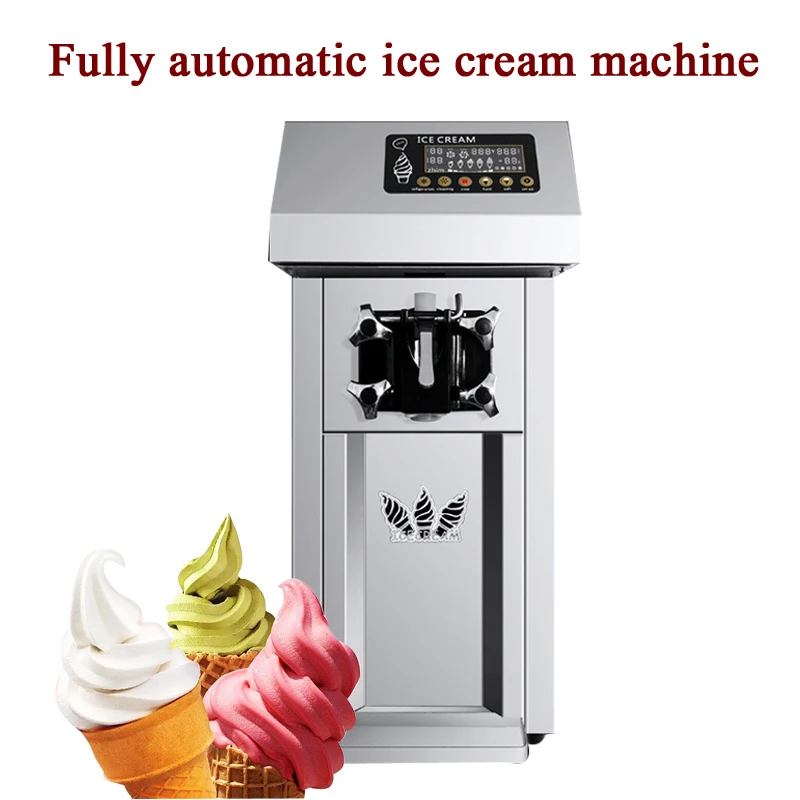 Commercial Ice Cream Maker, 20-25L/H Yield, 2000W Countertop Soft Serve Machine Hopper Cylinder For Snack Bar