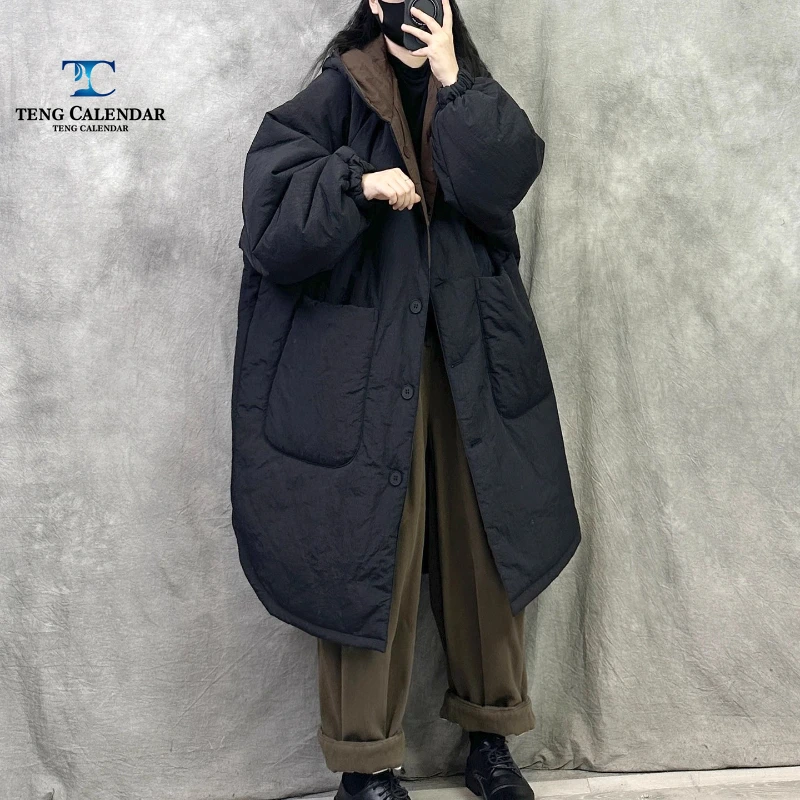 

Winter hooded cotton jacket, double-sided, loose and warm, slimming and not bulky, thick plus size jacket, women 2025 new model