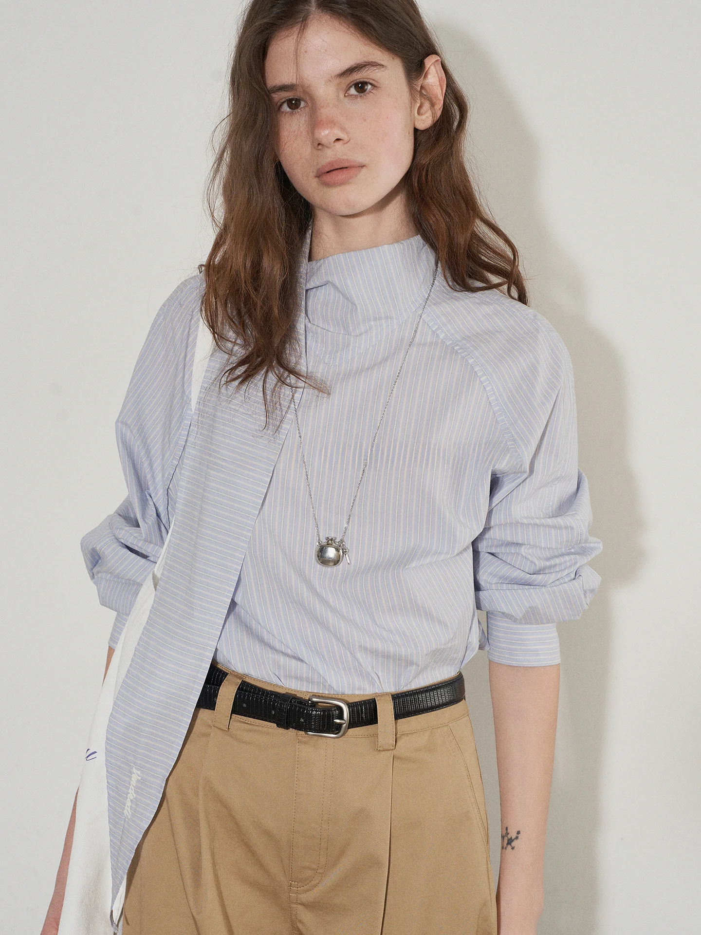 

Lofi Choose Women's Long Sve Striped Cotton irt Ele Draped Collar Slimming Versatile Autumn New Sle Commute Faion