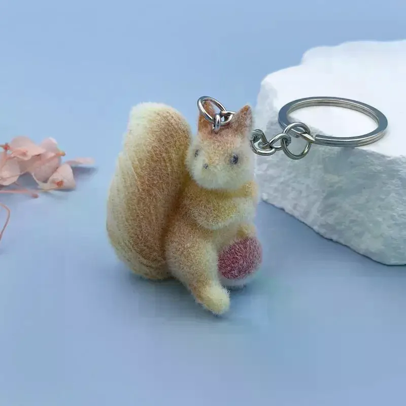 Cute Three-dimensional Squirrel Plush Pendant Keychain Resin Plush Car Keychain Children's Gift Decorative Accessories