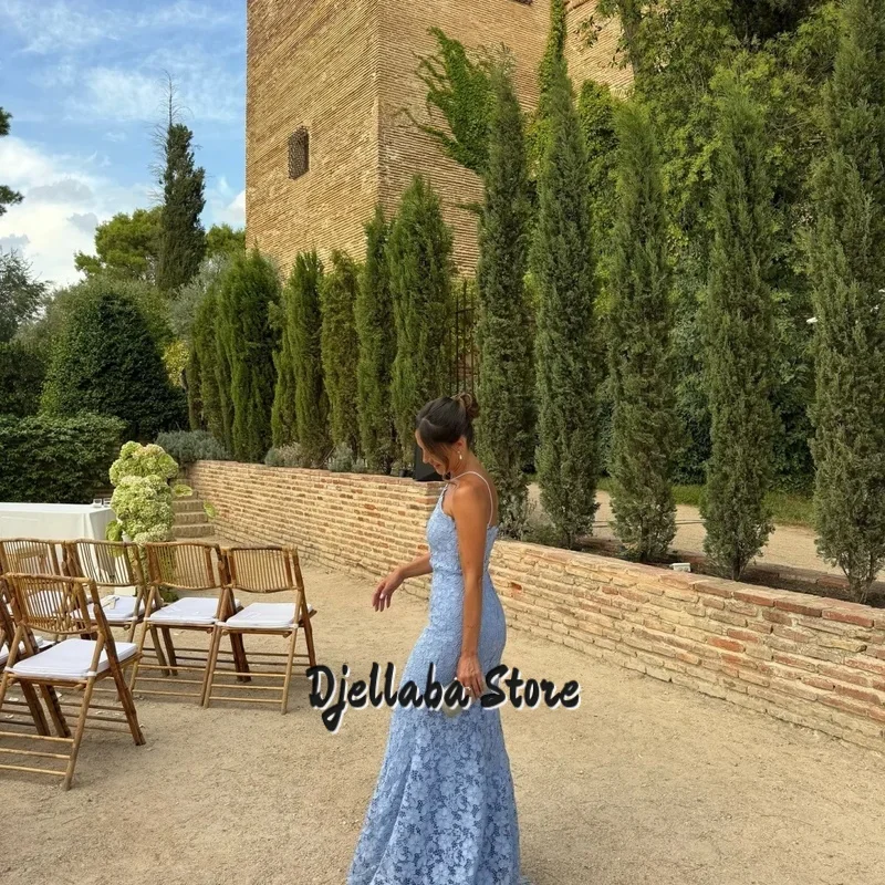 أماندا مخصص الأزرق حورية البحر الرسن الرقبة فستان الحفلة الراقصة شبكة النسيج vestidos de noche الطابق طول عارية الذراعين مساء رسمي 2025