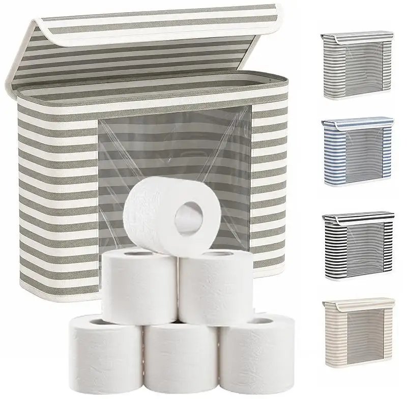 Foldable Toilet Paper Holder With Lid Large Capacity Space-Saving Bathroom Organizer Clear Window Toilet Paper Storage Box