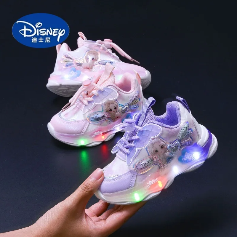

Disney 2025 Spring Girls' Light-Up Sneakers: Fashion Butterfly Princess Running Shoes for Toddlers & Kids