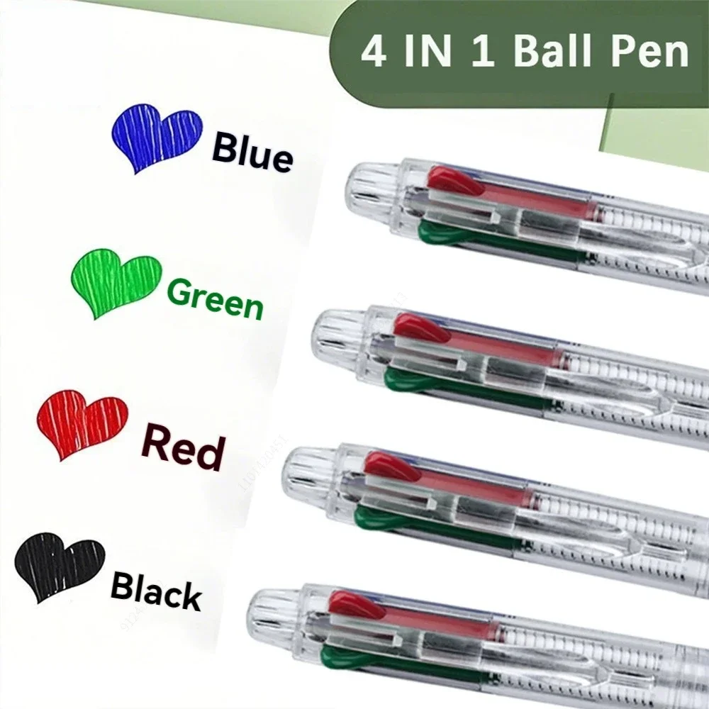4-in-1 Multicolor Retractable Ballpoint Pen Black/Red/Blue/Green 0.5mm Fine Point, Ballpoint With Long-Lasting Ink Pens