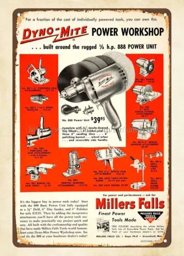 1955 Millers Falls 888 Power Unit Tool Saw metal tin sign vintage metal road